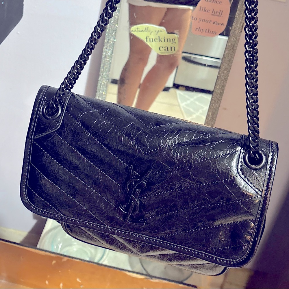 Yves Saint Laurent Black Chevron Crossbody Bag